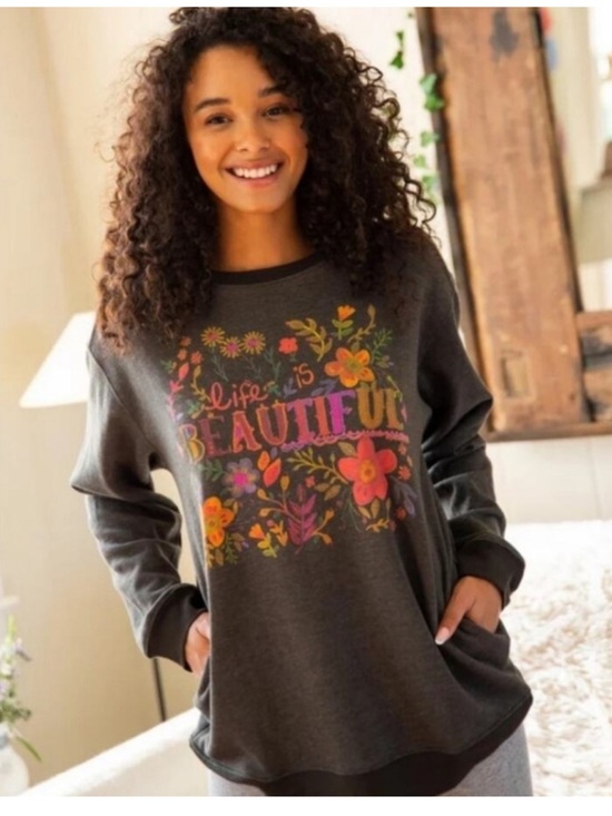 NATURAL LIFE Tops - Natural Life Life is Beautiful Sweatshirt XL Green